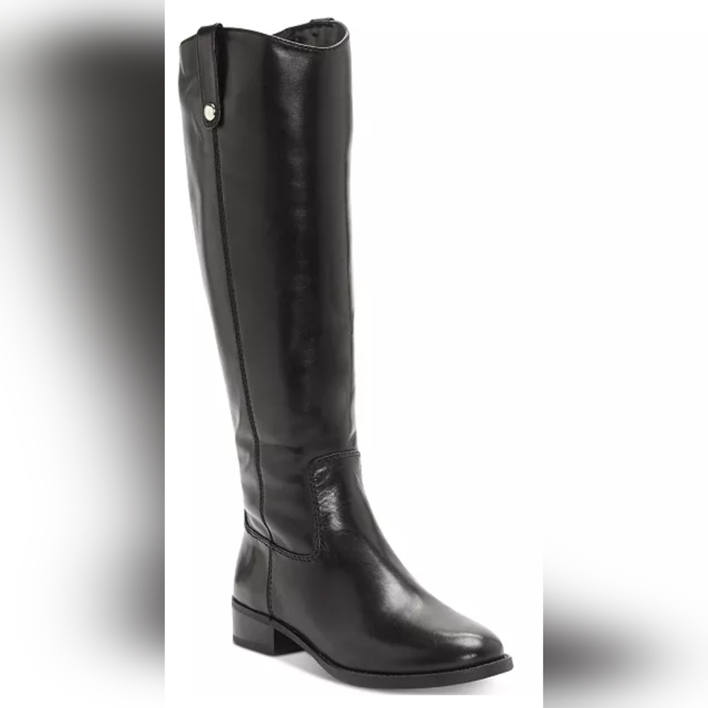 INC Fawne Black Leather Riding Leather Boots, Size 6M, Reg Cal